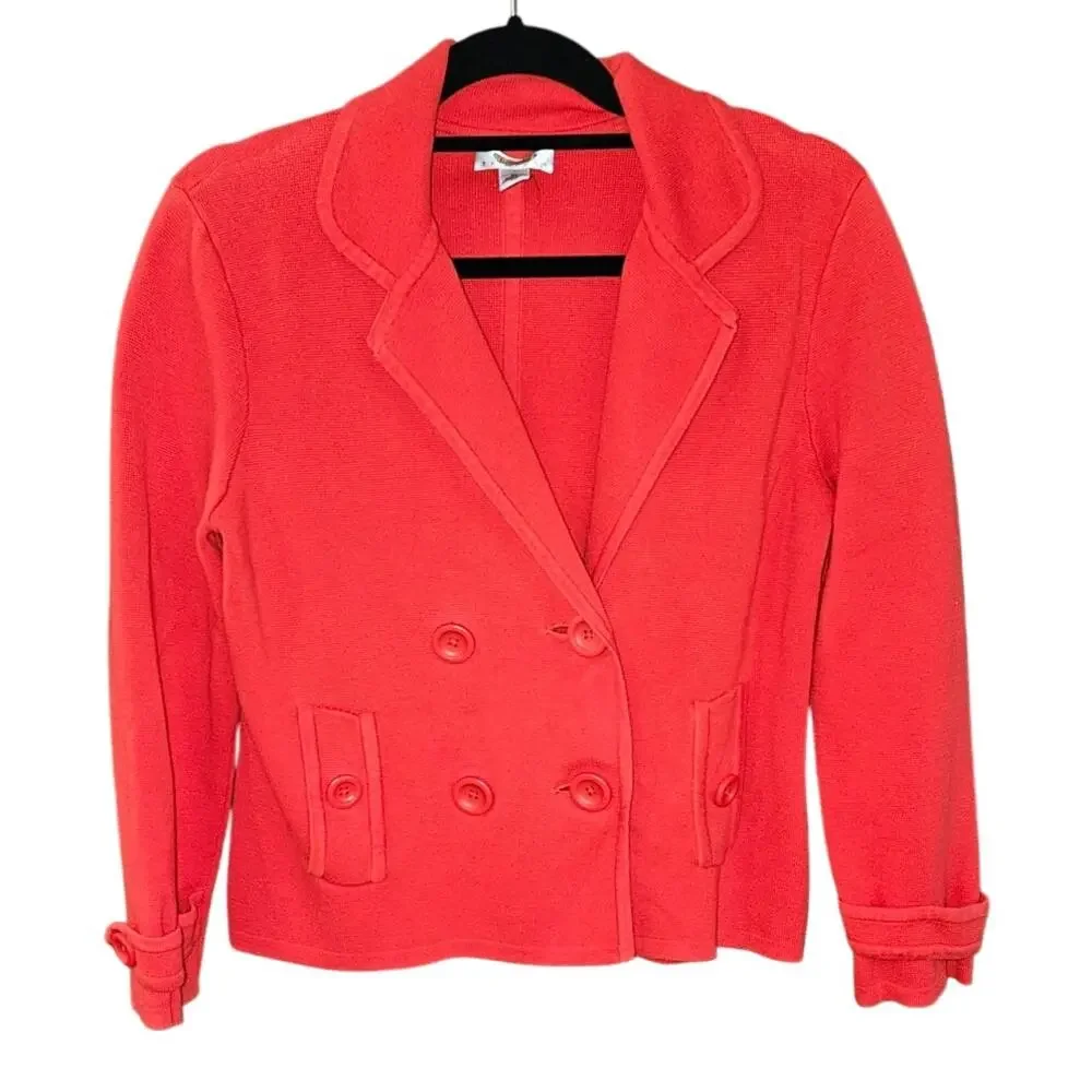 Talbots Jackie Fit Cropped Jacket Blazer Petite Cotton Size M Double Breasted